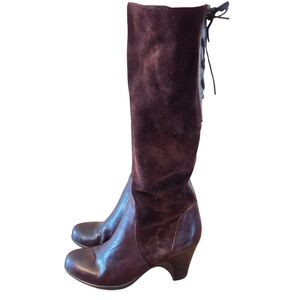 NATURALIZER Brown Leather Suede Boots Back Lace Up Fall Y2k High Heel Size 7